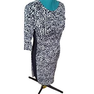 Lauren Ralph Lauren Black Gray Cheetah Leopard Print Pencil Dress Ruched Size 12